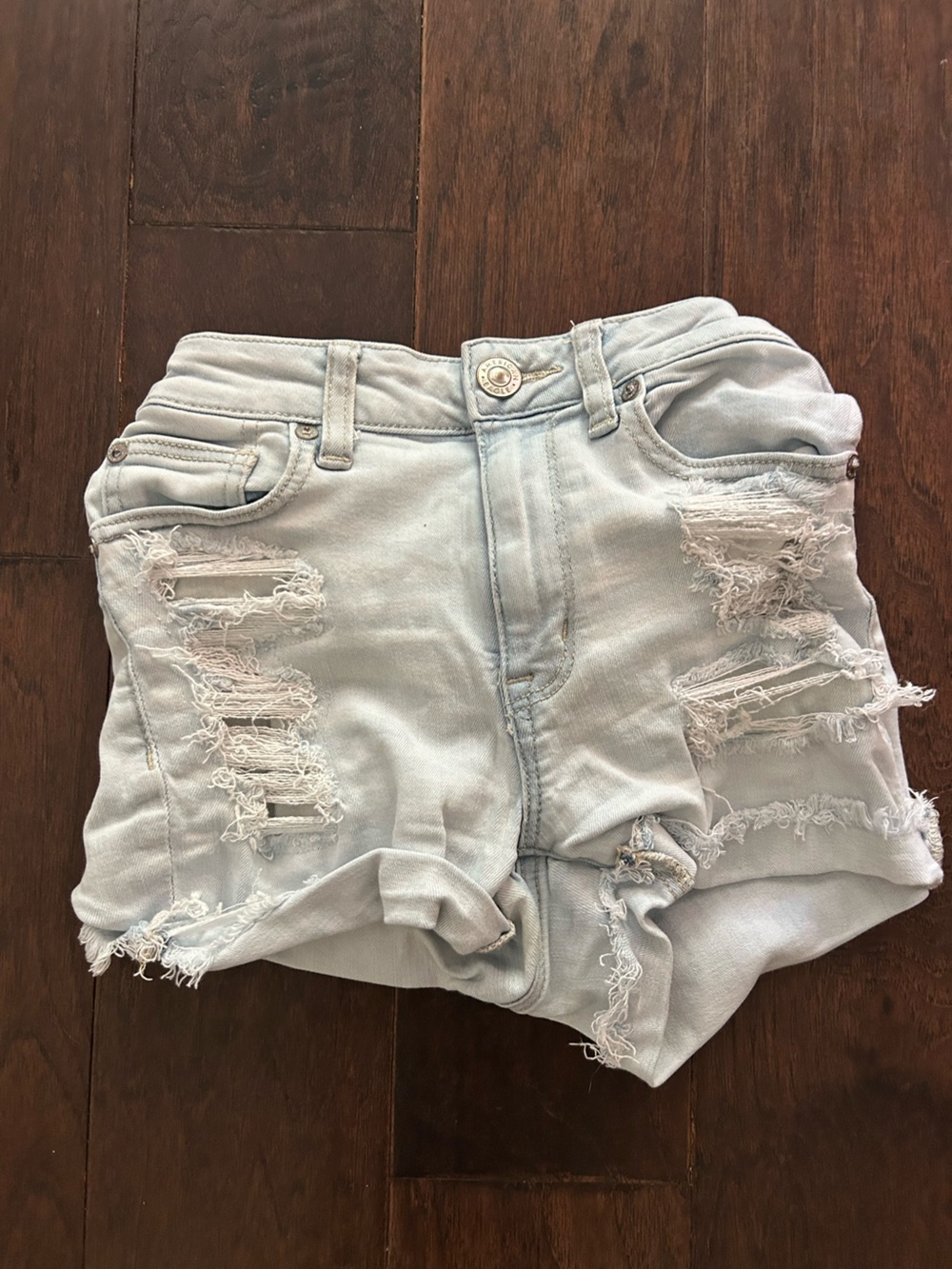American Eagle Outfitters Light Blue Distressed Denim Shorts